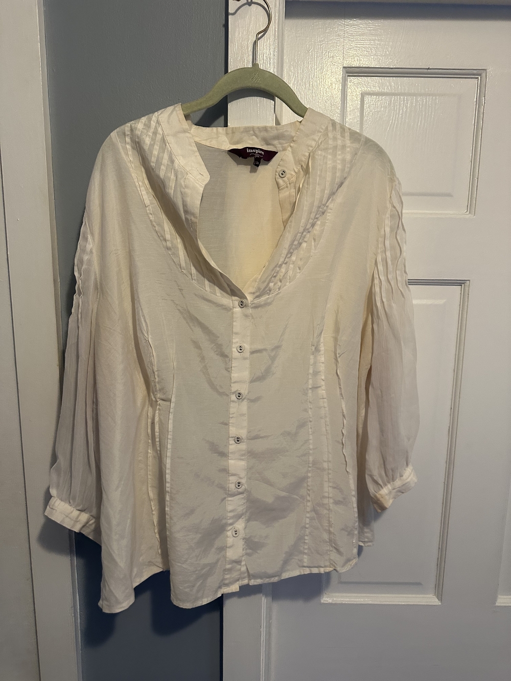 Cream Pintuck Button-Front Blouse Peasant Blouse